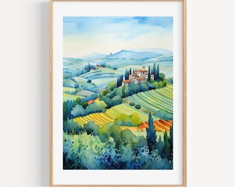 Toscane Art Print Italie aquarelle voyage cadeau Toscana affiche Wall Art Home Decor cadeau de pendaison de crémaillère