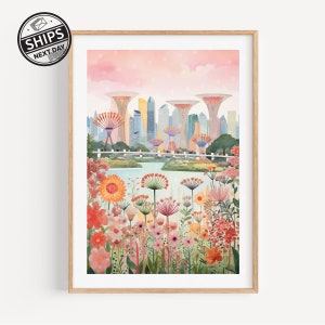 Impressão de arte de parede de Singapura, aquarela, presente de viagem, pôster, arte de parede, decoração de casa, presente de inauguração