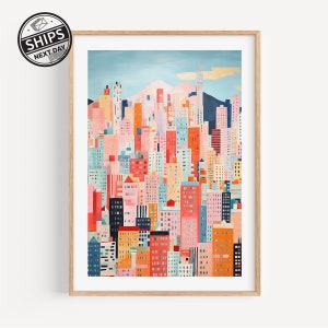 Hong Kong Watercolor Trendy Art Print Modern Travel Gift for Contemporary Home Housewarming Gift for