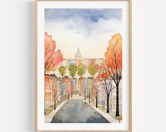 Washington DC Art Print Watercolor Art Modern Travel Gift for Contemporary Home Housewarming Gift