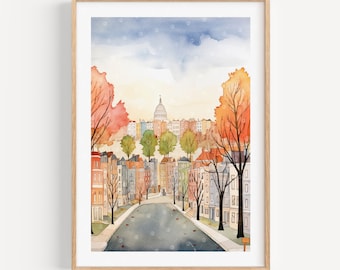 Washington DC Watercolor Art Print, Modern Travel Gift