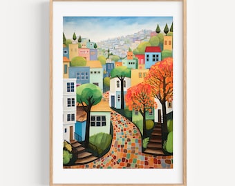 San Francisco Lombard Street Art Print Watercolor Modern Travel Gift for Contemporary Home Housewarming Gift for California Travel