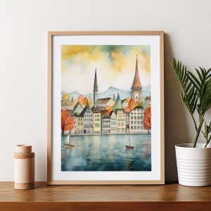 Zurich Switzerland Poster Print Watercolor Traveler Gift Zurich Decor Wall Art Gift