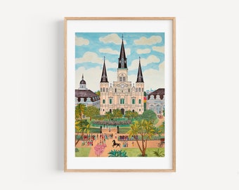 Impression d'art aquarelle moderne La Nouvelle-Orléans Cadeau de voyage moderne pour une maison contemporaine Cadeau de pendaison de crémaillère