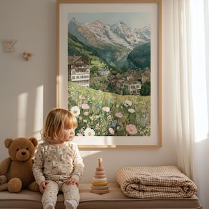 Wengen Switzerland Wall Art Print Summer Alps Poster Wildflower Mountain Landscape Travel Gift for Nature Lovers
