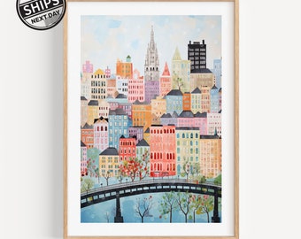 Providence Rhode Island Watercolor Art Print Modern Travel Gift for Contemporary Home Housewarming Gift