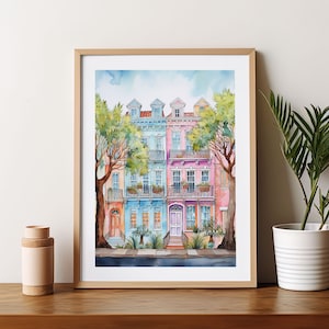 Charleston South Carolina Art Print Rainbow Row Charleston Watercolor Travel Illustrations Southern Decor Vacation Gift Ideas