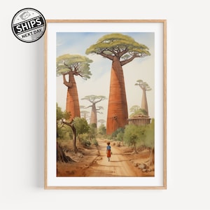 Madagascar Watercolor Art Print, African Wall Art Trendy Poster, Nature Art Print South Africa Wall Art