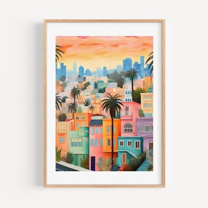 Los Angeles Californië moderne aquarel kunst print modern reiscadeau voor hedendaags huis housewarmingcadeau