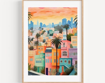 Los Angeles California Modern Watercolor Art Print Modern Travel Gift for Contemporary Home Housewarming Gift