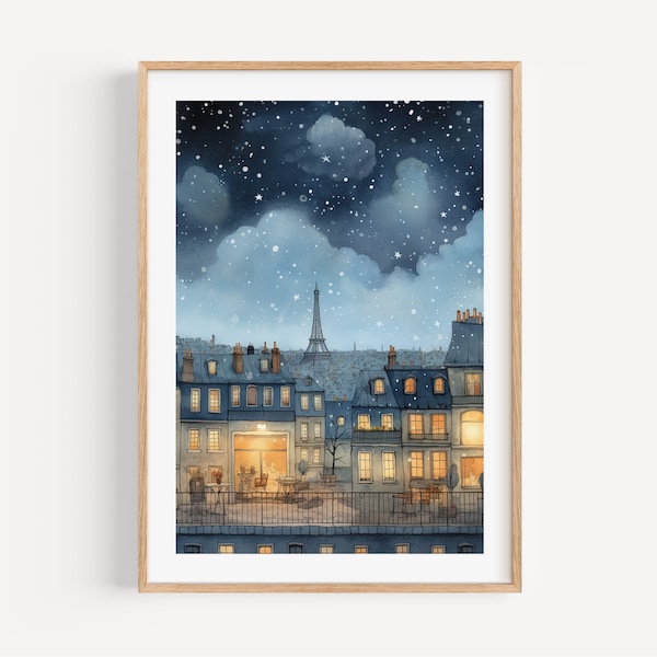 Paris Watercolor Art Print: Cityscape with Eiffel Tower