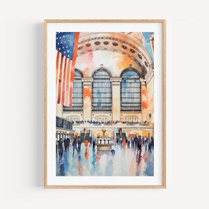 New York Grand Central Watercolor Art Print Modern Travel Gift for Contemporary Home Housewarming Gift