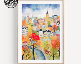 Ann Arbor Watercolor Art Print Michigan Modern Travel Gift for Contemporary Home Housewarming Gift