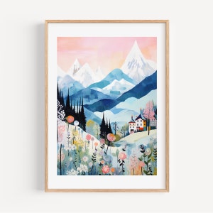Switzerland Art Print Swiss Alps Mountain Wall Art Swiss Poster Grindelwald Print Travel Poster Housewarming Gift