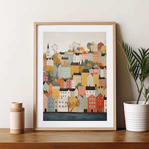 Bergen Scandinavian Decor Art Norvegia Wall Art Stampa di viaggio Poster di viaggio Regalo di inaugurazione della casa