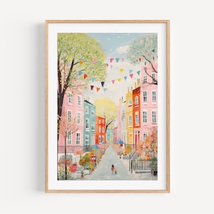 Notting Hill London Art Print London Street Scene Wall Decor London Illustration London Neighborhood Art Print Home Decor