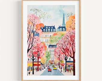モンマルトル パリ 水彩画：サクレ・クール寺院 秋の街並み - Etsy 日本