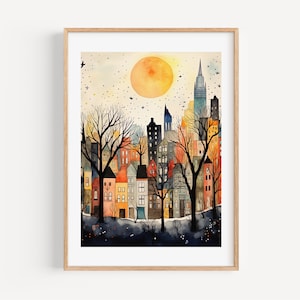 Stampa artistica moderna ad acquerello di Chicago, regalo da viaggio moderno per la casa contemporanea, regalo di inaugurazione della casa