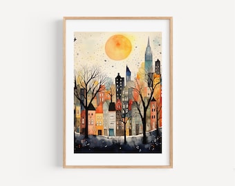 Chicago Watercolor Art Print, Modern City Skyline