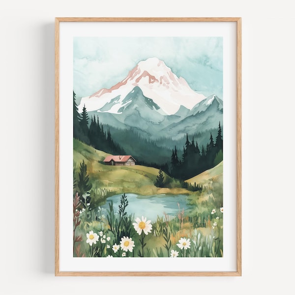 Mount Rainier Watercolor Painting, National Park Art Print