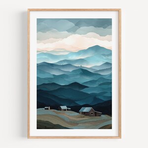 Smoky Mountains Art Print: Cozy Cabin, Moody Watercolor Landscape