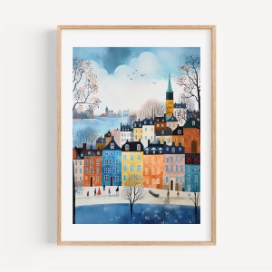 Copenhagen Watercolor Art Print, Scandinavian Travel Poster