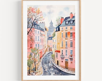 Marais Neighborhood Paris Colorful Poster Art Print Modern Travel Gift for Contemporary French Home Housewarming Gift