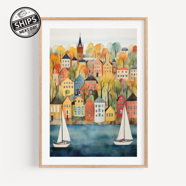 Alton Bay Watercolor Art Print Modern Travel Gift New Hampshire Room Decor for Contemporary Home Housewarming Gift for