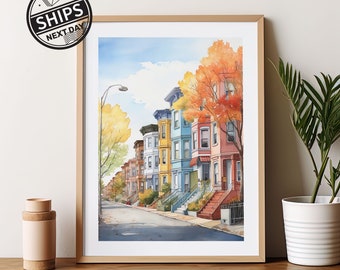 Williamsburg New York Print Watercolor Art Print Modern Travel Gift for Contemporary Home Housewarming Gift