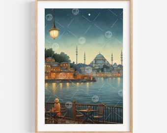 Lámina artística de Estambul en acuarela, recuerdo de viaje de moda