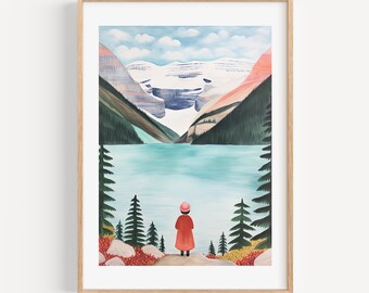 Lake Louise Giclee Print, Canadian Rockies National Park, Watercolor Art