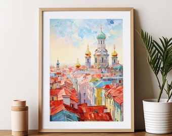 St Petersburg Russia Watercolor Art Print Travel Poster Housewarming Gift Home Decor