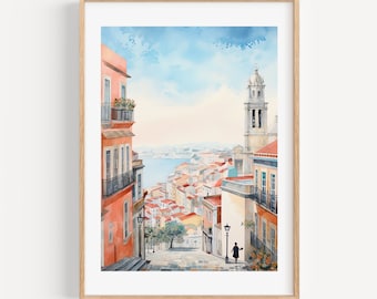 Lisbon Watercolor Art Print, Portugal Travel Poster