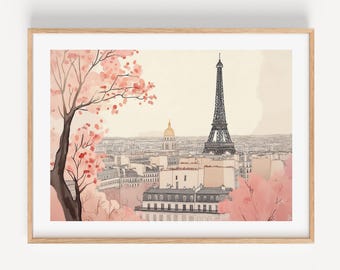 Impresión artística en acuarela de la Torre Eiffel, póster de viaje a París