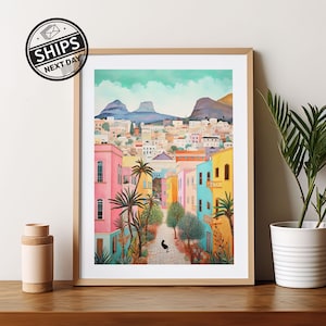 Cape Town Watercolor Art Print, plakat z RPA, wydruk sztuki przyrodniczej, plakat z RPA z Cape Town, sztuka ścienna z RPA, dekoracja ścienna z Cape Town