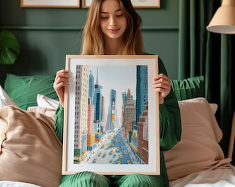 Framed Times Square Print, Colorful NYC Cityscape Art