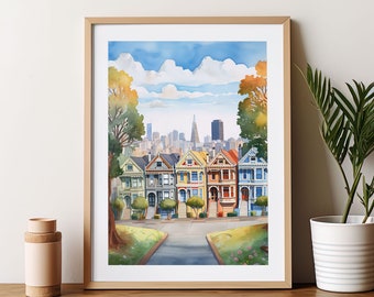 Art mural moderne et tendance Alamo Square San Francisco Photo Sausalito Décoration d'intérieur Cadeau de pendaison de crémaillère pour