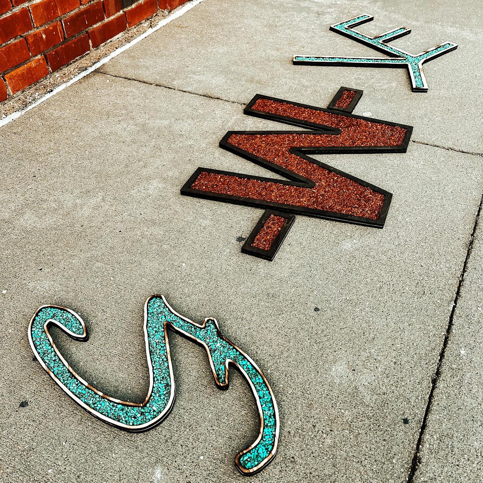 Turquoise Inlay Sign Stone Inlay Brand // Turquoise Stone Brand // Custom Brand Sign ...
