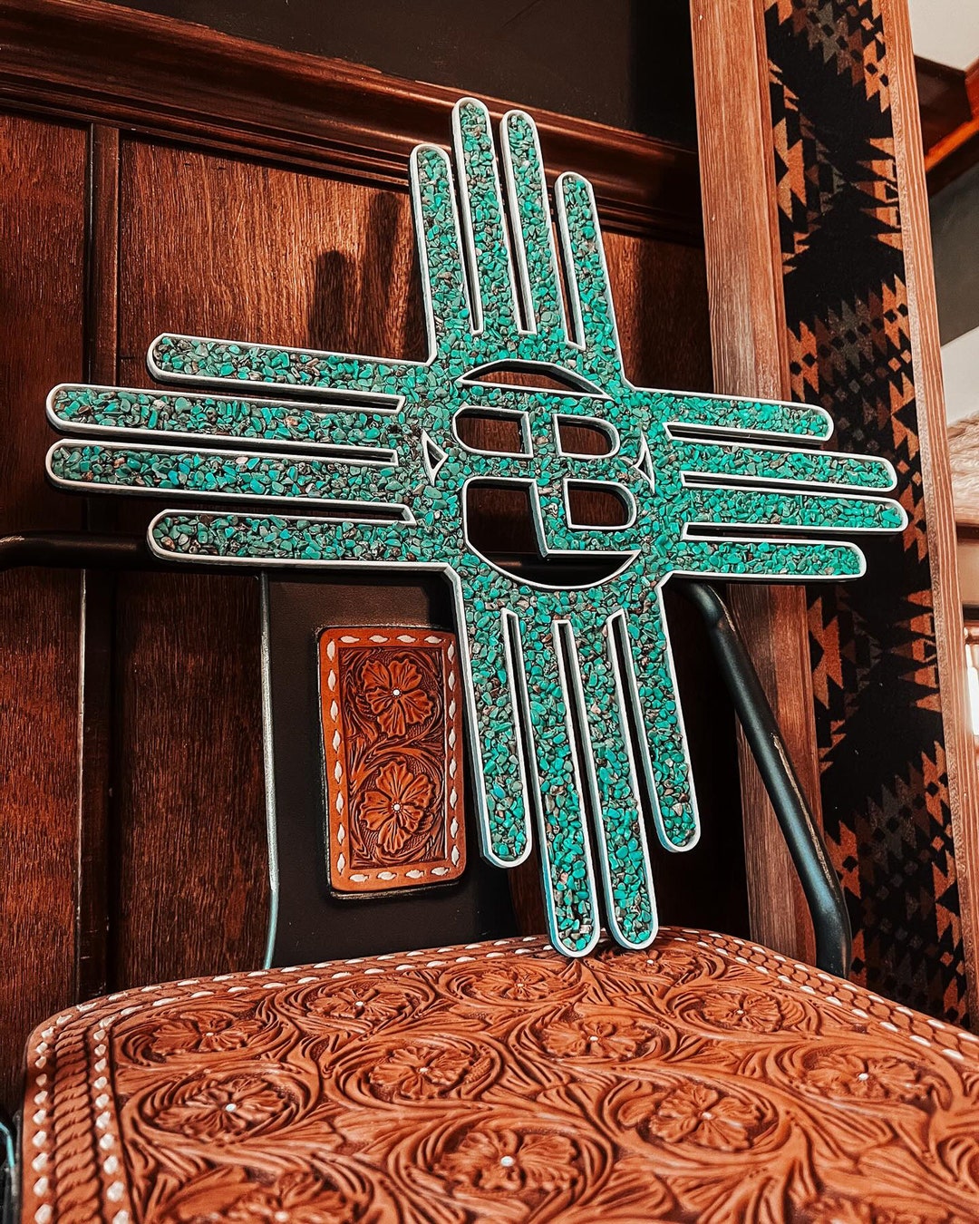 Turquoise Inlay Sign Stone Inlay Brand // Turquoise Stone Brand // Custom Brand Sign ...