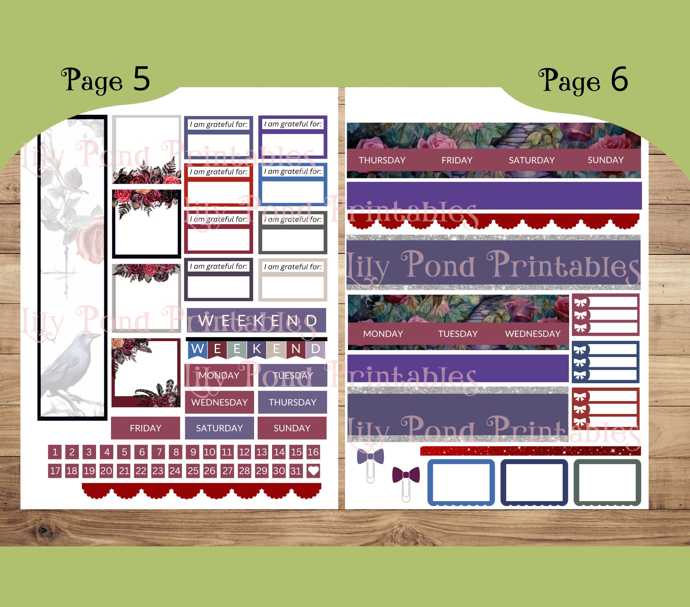 GOTHIC ROSE GARDEN Printable Planner Stickers Weekly Sticker - Etsy