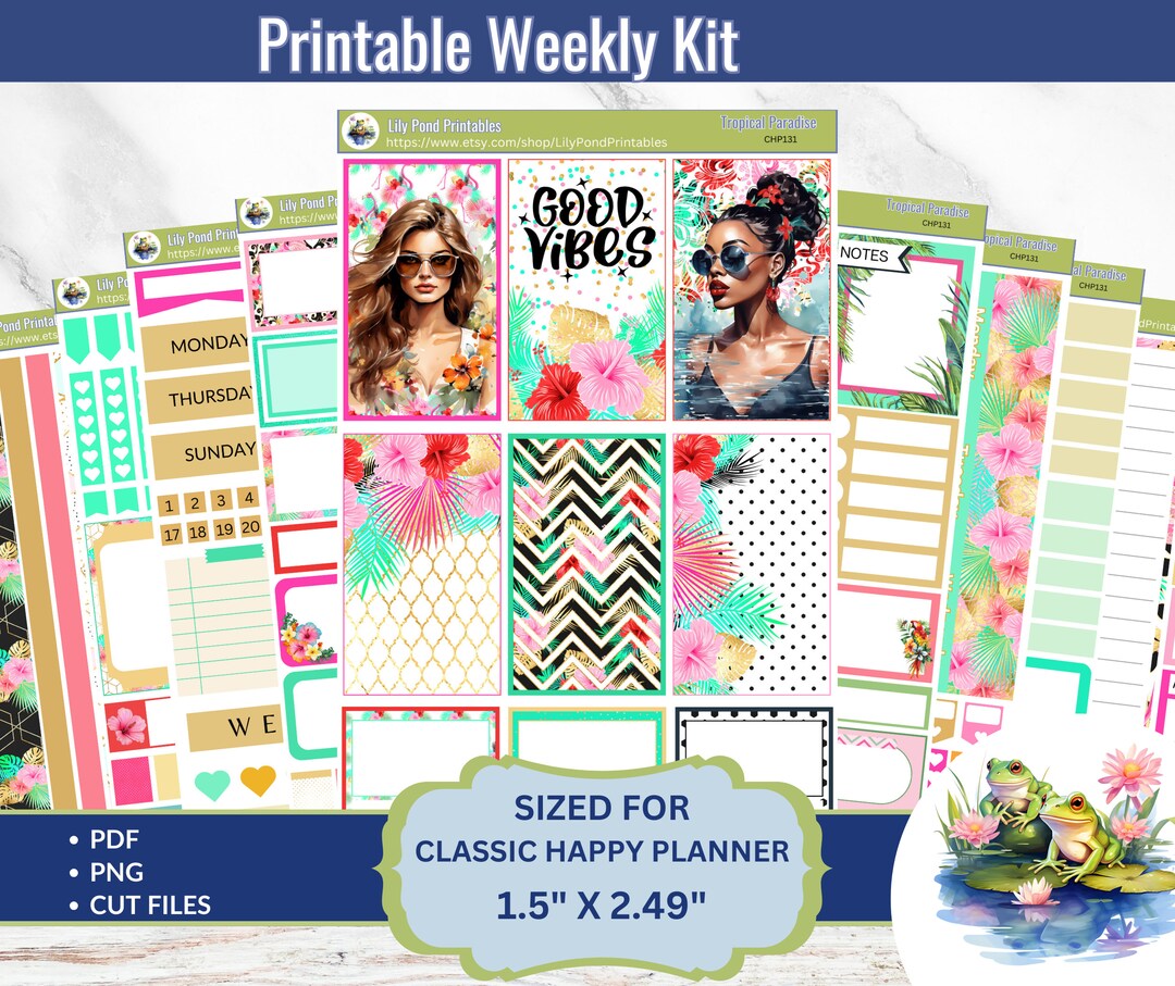 TROPICAL PARADISE Printable Weekly Sticker Kit Happy Planner Classic TROPICAL PARADISE Printable Weekly Sticker Kit Happy Planner Classic