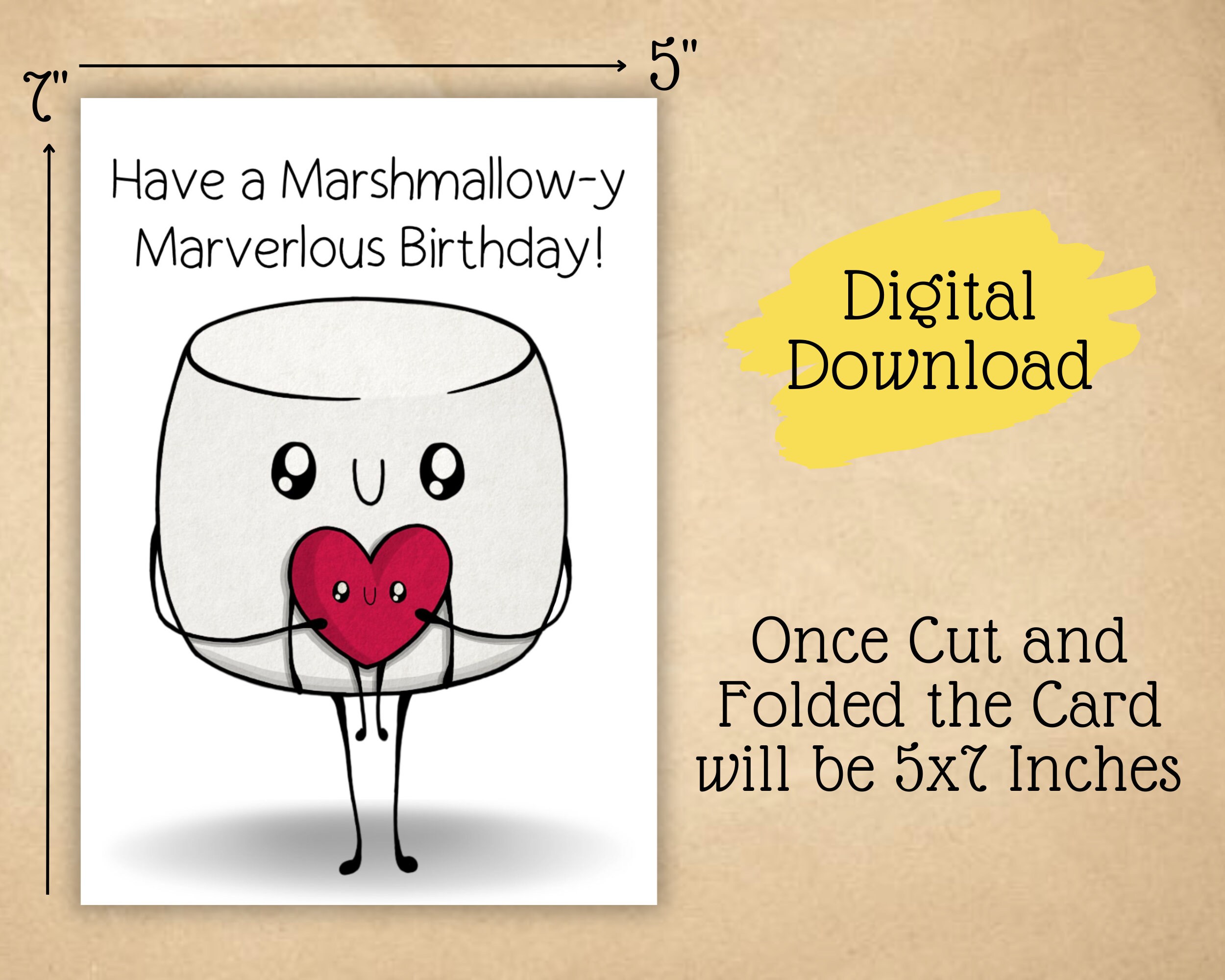 Printable Marshmallow Card Printable Birthday Card Digital - Etsy