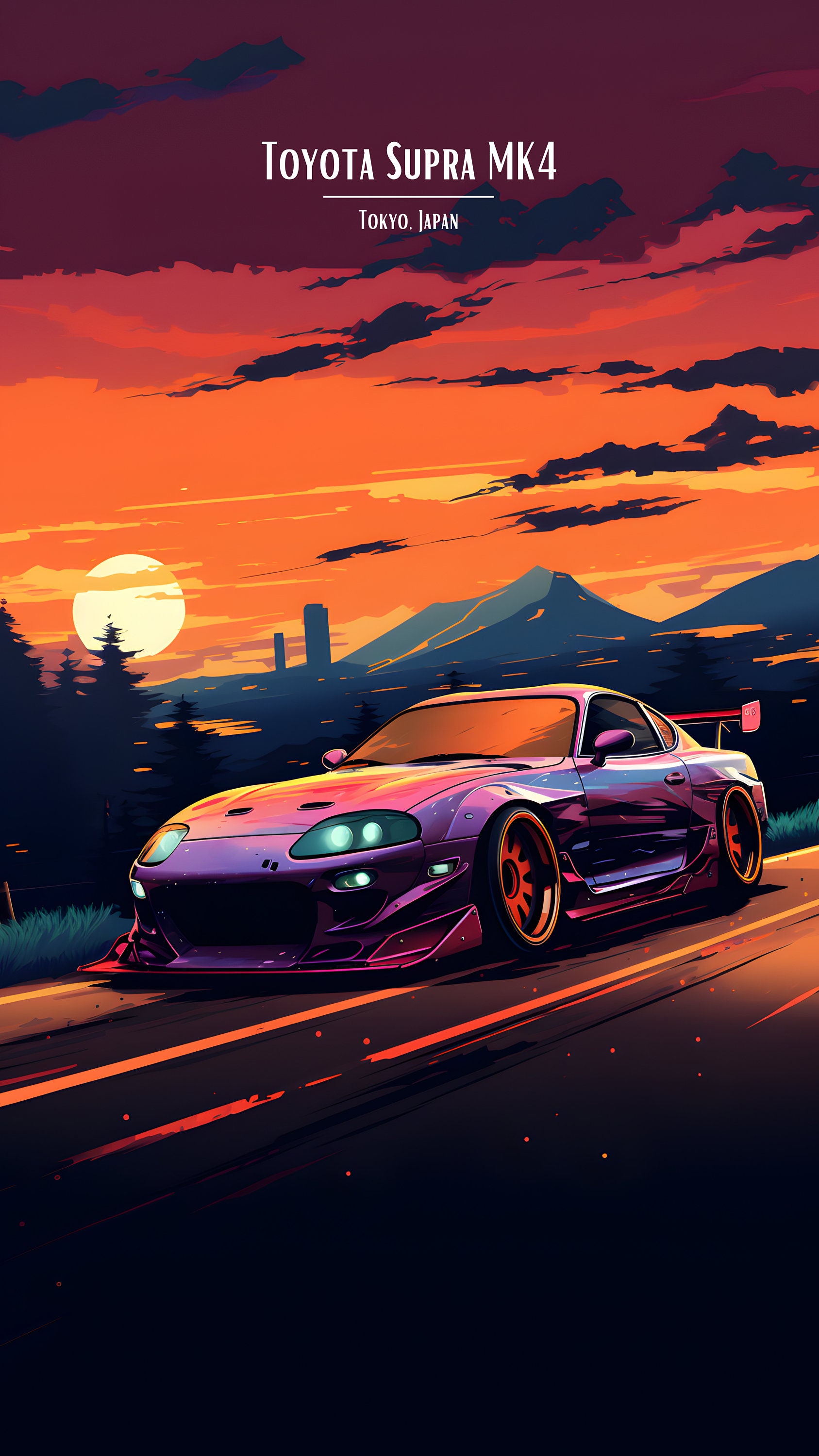 Toyota Supra MK4 Anime Style Poster, Supercar Art Print, Bedroom Decor