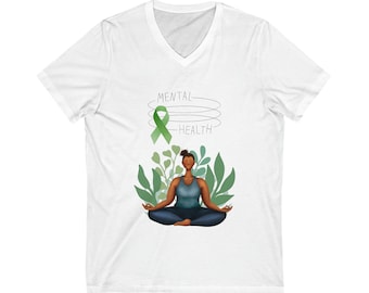 Mental Health Zen V-Neck Tee/ Healing Journey T-shirt/ Self Love/ Casual Wear/ Awareness Tee/ Inspirational Clothing