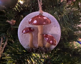 Handmade ceramic mushroom ornament
