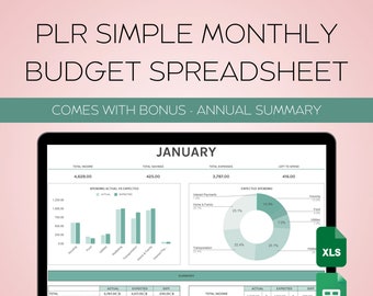 PLR Einfache monatliche Budgetvorlage, geldsparende Reise für kommerzielle Nutzung, PLR Excel-Budgettabelle, Google Sheets Budgetvorlage