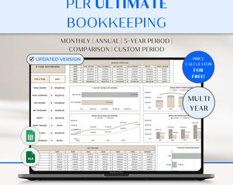 PLR Digital Products Ultimate Bookkeeping for Google Sheets Small Business Excel Bookkeeping Tax Tracker Income Expense Tracker Accounting
