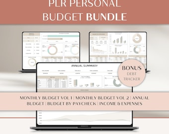 PLR Digital Products Budget Bundle Spreadsheet Weekly Monthly Budget Excel Google Sheets Personal Finances Debt Payoff Paycheck Spreadsheet