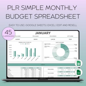 PLR Simple Zero Budget Template, PLR Digital Products, PLR Budget Planner Spreadsheet, Personal Finance Tracker for Excel, Bill Tracker