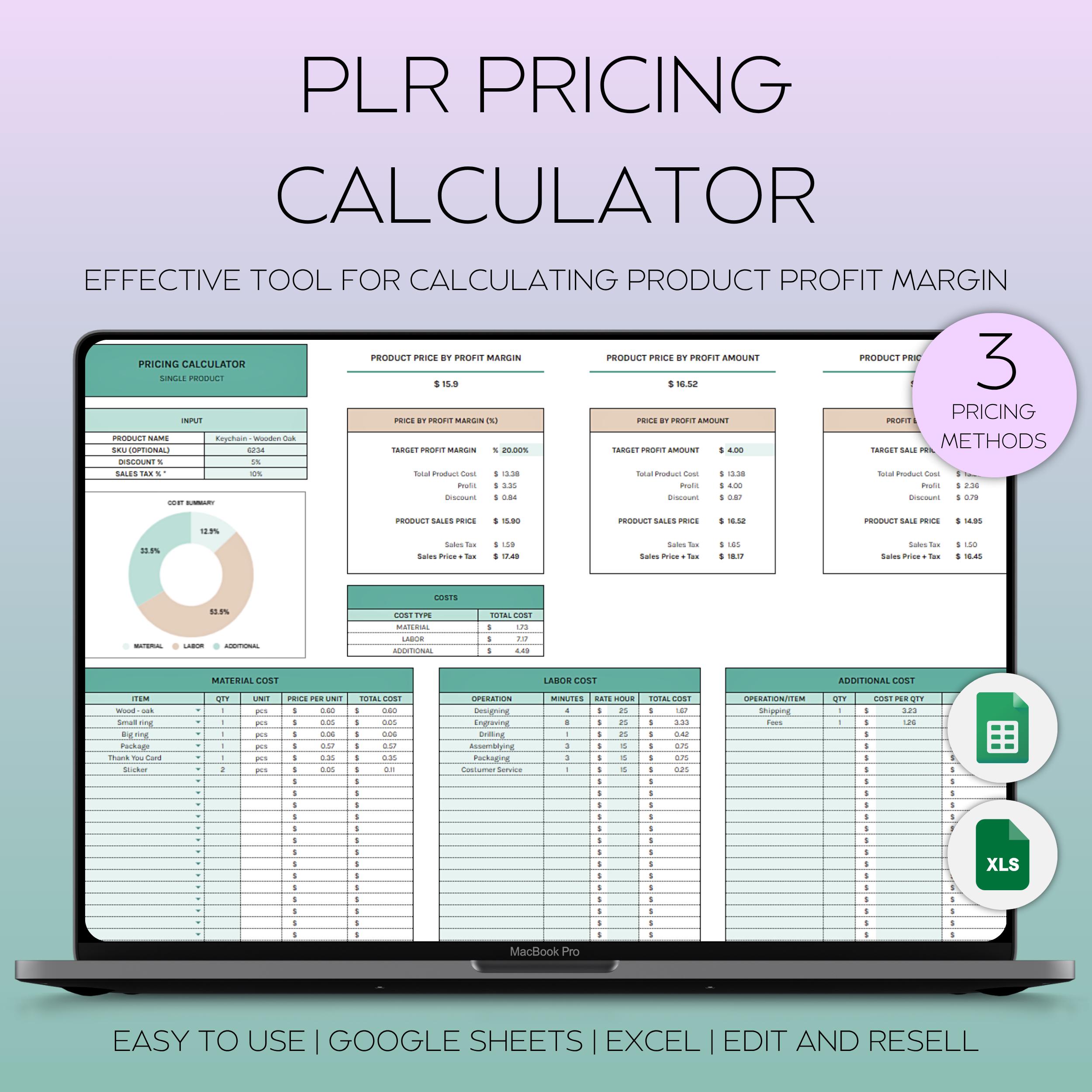 PLR価格設定計算機、中小企業向け価格設定テンプレート、製品価格設定ワークシート、利益計算機、Etsy Excel価格設定スプレッドシート
